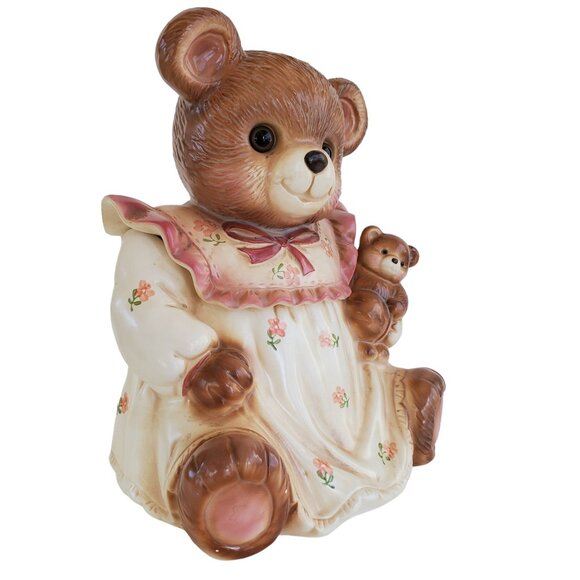 VTG 1980's Teddy Bear Cookie Jar Canister Kitchen Cottagecore Glass Eyes Japan - Picture 3 of 10